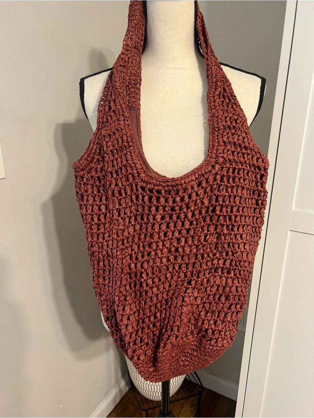 Handmade Crochet Market Tote Bag in Rustic Rose